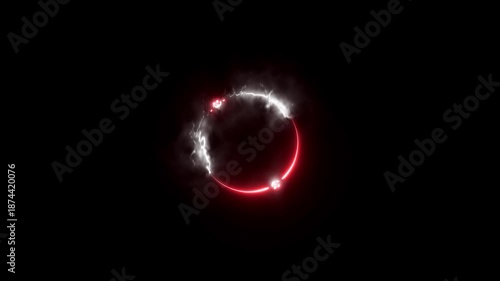 Gradient neon fire circle, Neon circle loop rotating glow ring on black background.