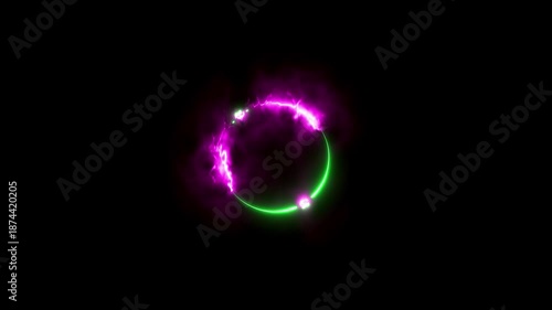 Gradient neon fire circle, Neon circle loop rotating glow ring on black background.