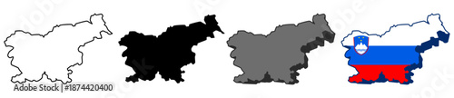 set collections slovenia flag in map icon. Detailed Libya map silhouette. 3D Maps slovenia symbol design template vector illustration