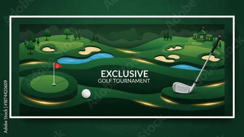 Exclusive Golf Tournament Event with Golf Course and Equipment.