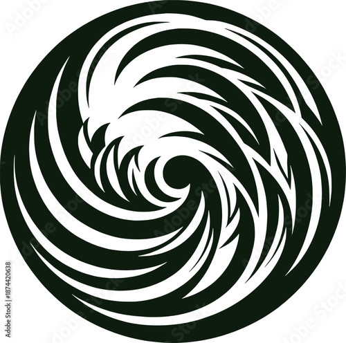 Circular Abstract Swirl Icon with Sharp Tribal Flame Elements
