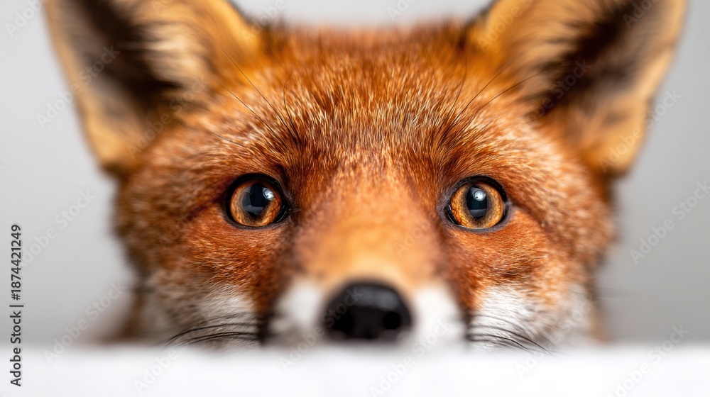 Obraz premium Fox peering over a surface with focused eyes in a close view