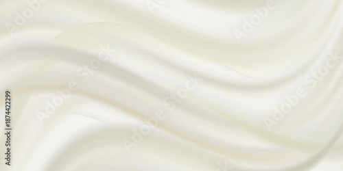 Texture of white yogurt, milk or cream surface. Abstract background with soft silk fabric, liquid yoghurt, dairy product or cosmetic creme, vector realistic illustration. 3D Illustration