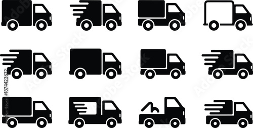 Black and white delivery trucks with speed lines and variations