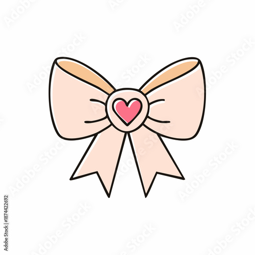 Cute Bow with Heart: A delicate bow adorned with a heart-shaped emblem, exuding a sense of love, charm, and elegance, set against a pristine backdrop.