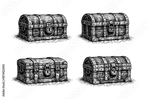 Treasure chests vintage engraving set