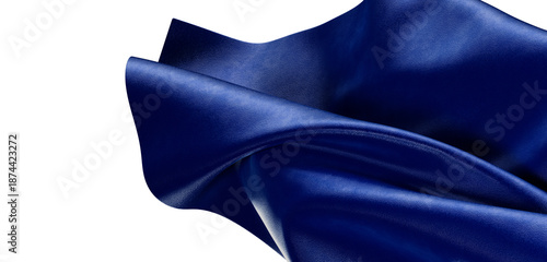 Photography Close-up of a luxurious blue silk fabric, showcasing its shiny surface, soft texture and flowing folds