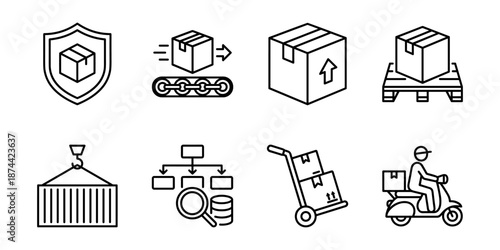 Logistics and parcel line icons set, shipping delivery warehouse supply chain