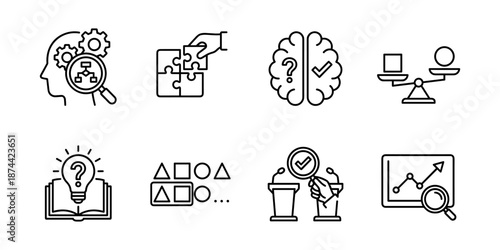 Critical thinking and logic line icons set