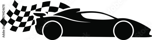 Racing Car Silhouette Vector – Minimal Black and White Sports Vehicle with Flag