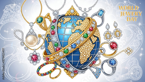 World Jewelry Day promotional graphic with globe and jewelry