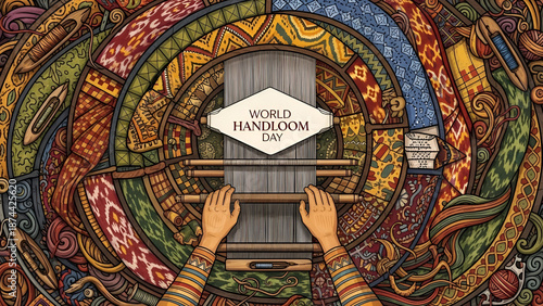 World Handloom Day, hands weaving on a loom