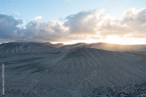 Aerial View of Jandia Desert Mountains at Sunset