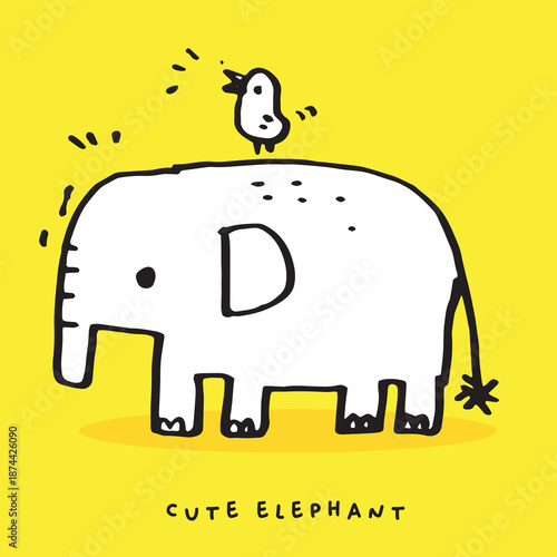 Hand drawing doodle cute elephant vector illustration for t-shirt ,card, poster design for kids. Vector illustration design for fashion fabrics, textile graphics, prints, Cute elephant cartoon