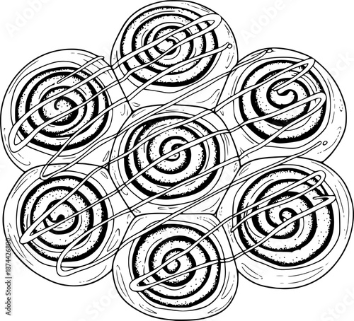 Cinnamon Rolls Cluster Simple Line Art Vector Set
