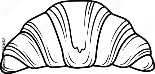 Classic French Croissant Flaky Texture Simple Line Art Vector
