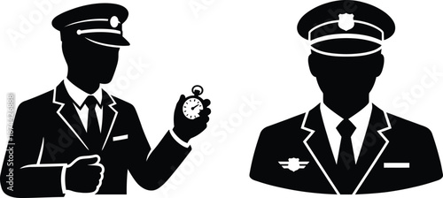 Train Conductor and Officer Silhouette Vector – Professional Railway Staff Avatar Set