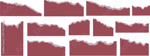 Rough torn paper edges set isolated on white. Organic ripped borders create realistic grunge textures. Perfect for collages, posters, branding, and vintage graphic design.