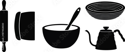Artisan Bread Making Tools Silhouette Vector Set 