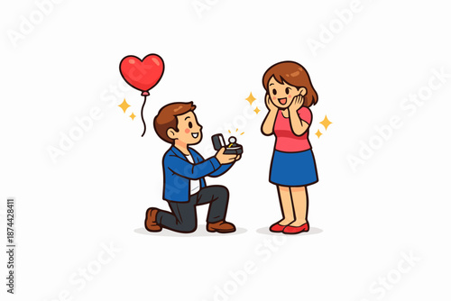 Man proposing with engagement ring, marriage proposal and love moment