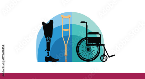 Assistive mobility devices for disability support on a simple gradient background illustration for healthcare design