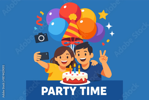 Cheerful birthday party celebration illustration