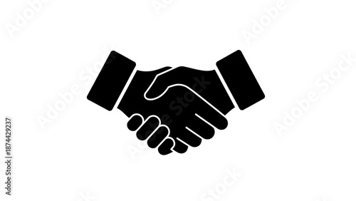 Black Handshake Icon Symbolizing Agreement Partnership and Greeting.