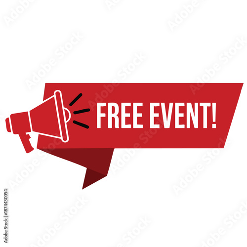 Megaphone announcing a free event banner design communicating important notifications and promotions to the public for marketing purposes