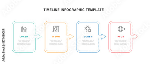 4 step line square with icons for business infographic template