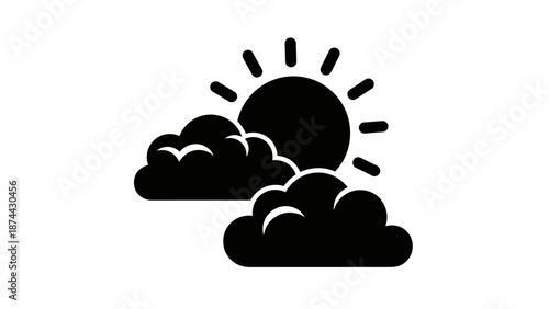 Sun behind clouds weather icon illustration.