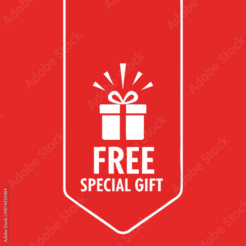 Free special gift promotion tag on a bright red background design for marketing and sales material display