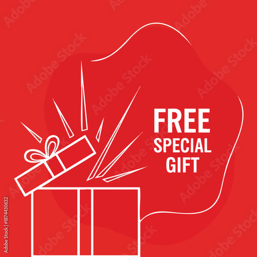 Free special gift box reveal on a vibrant red background promotional marketing design element