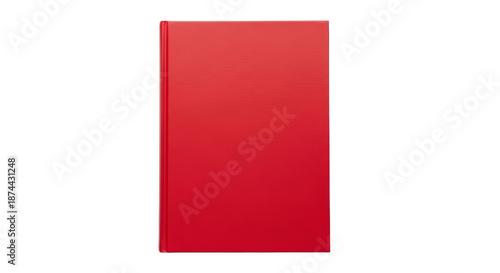 Plain red hardcover book with blank cover on isolated background