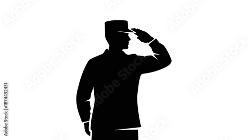 Silhouette of a man in uniform saluting, honoring service and respect.