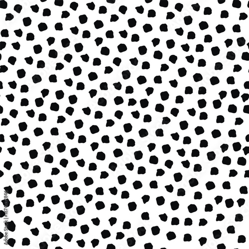 Black and white geometric pattern with repeating spot-shaped elements. Seamless pattern.