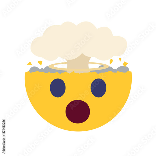 Exploding Head mind blown face emoji symbol sign icon vector illustration isolated flat funny mushroom cloud disbelief no way shock amazement