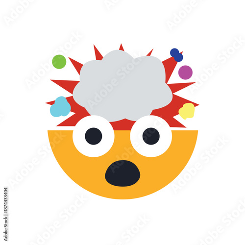 Exploding Head mind blown face emoji symbol sign icon vector illustration isolated flat funny mushroom cloud disbelief no way shock amazement