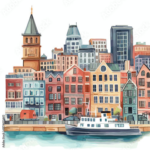 Boston. Boston hand drawn watercolor illustration
