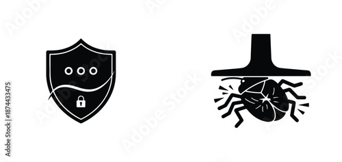 Modular Cloud Computing Security Shield with Spider Robot Icon Set Minimalist Tech Concept