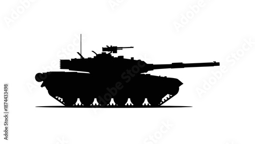 Military Tank Silhouette Isolated on White Background.