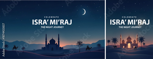 isra mi'raj night journey background, islamic isra miraj background for poster, flyer, social media template design	