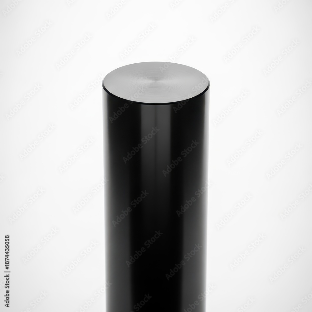 Obraz premium A sharp contrast image showing a sturdy black metal cylindrical bar isolated against a bright pure white backdrop, graphic, cylinder, steel