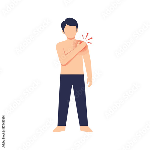 Illustration of a person experiencing shoulder pain, highlighting the affected area with a red glow
