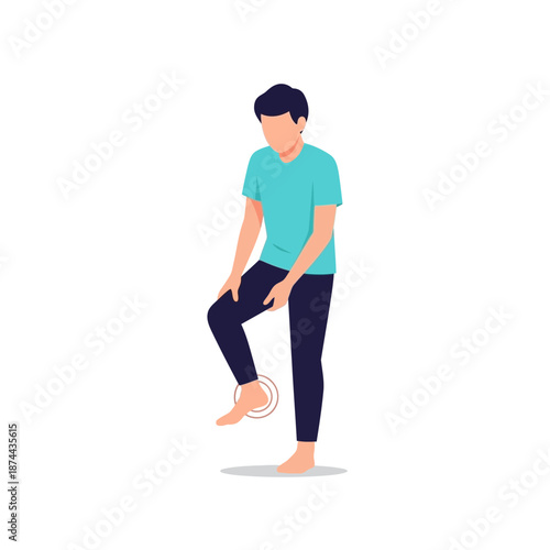 Man feeling pain in his foot due to an injury or ailment, illustrated graphic