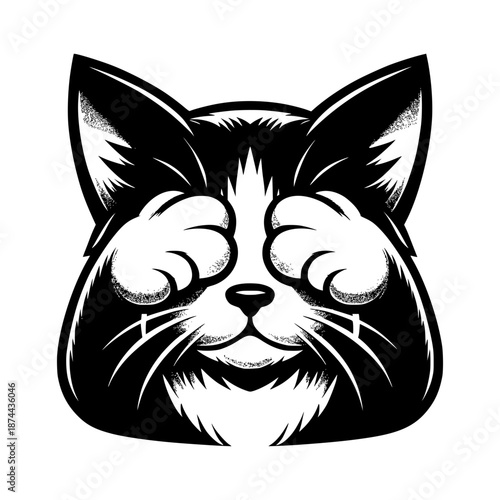 Cat covering her eyes cartoon vector image illustration