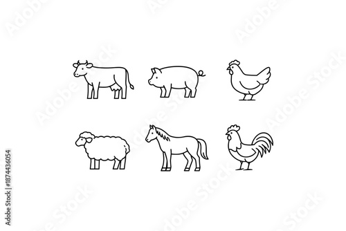 Farm animal silhouettes: minimalist outline of barnyard creatures