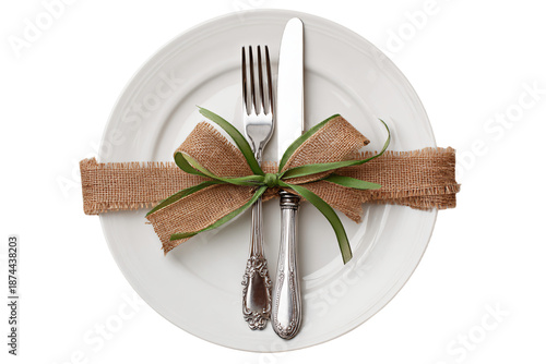 Elegant Table Setting with Cutlery and Ribbon
