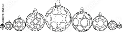 Christmas baubles ornament line art set, cad drawing flat vector illustration for holiday decor, coloring, patterns, packaging, festive design