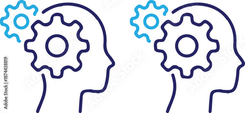 human head gear bule outline two set icon set vector illustration style art 