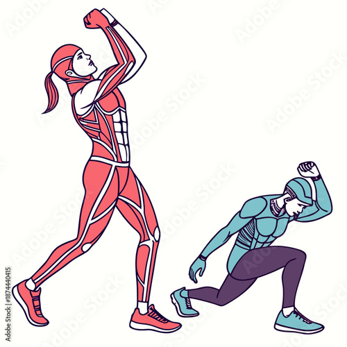 Athletes performing stretches